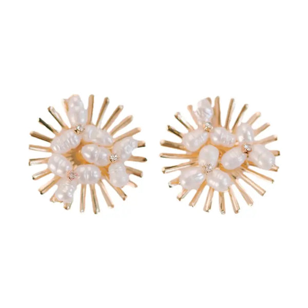 Sunburst Pearl Statement Stud Earrings