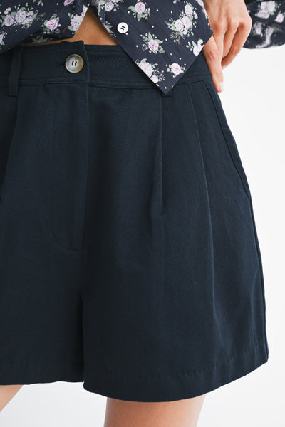 Navy Pleated Shorts
