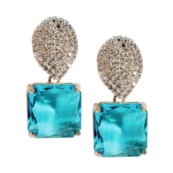Turquoise Retro Pave Crystal Gum Drop Statement Earrings