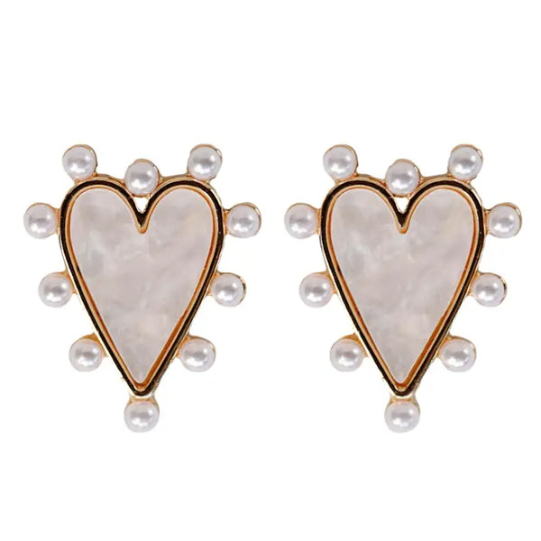 Pearl Studded Pink Tortoise Valentines Heart Earrings