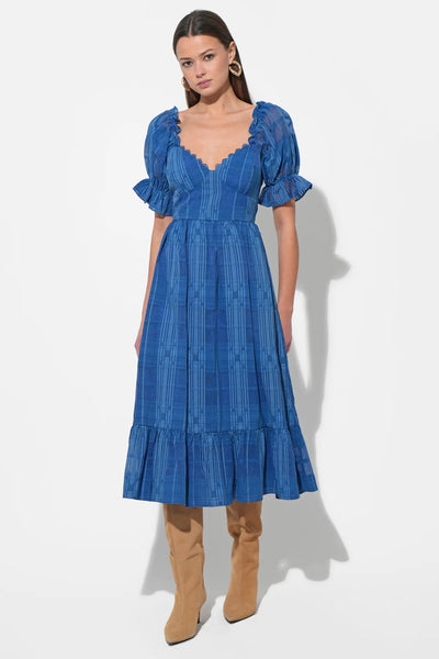 Betsey Puff Sleeve Jacquard Striped Maxi Dress