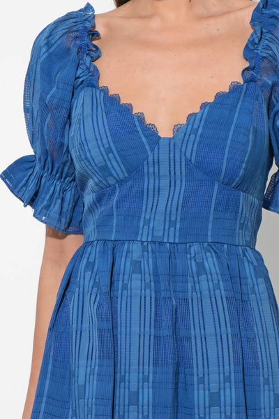 Betsey Puff Sleeve Jacquard Striped Maxi Dress