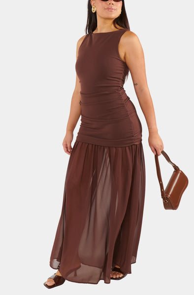 Aria Maxi Dress Chiffon Chocolate