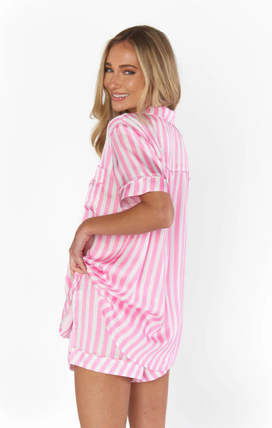 Slumber PJ Set - Pink White Silky