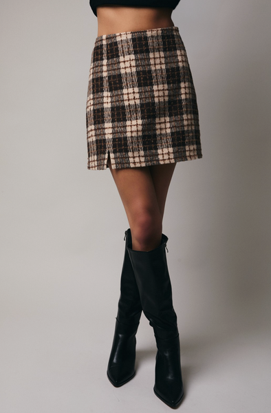 Woolen Plaid Mini Skirt