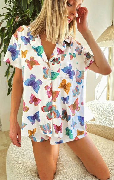 Sunday Morning PJ Set - Rainbow Butterflies