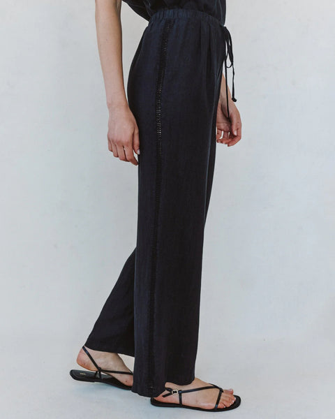 Beach Pant With Lattice Stripe - Black
