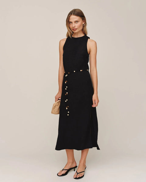 Bias Midi Dress With Beaded Belt - Black Regular price