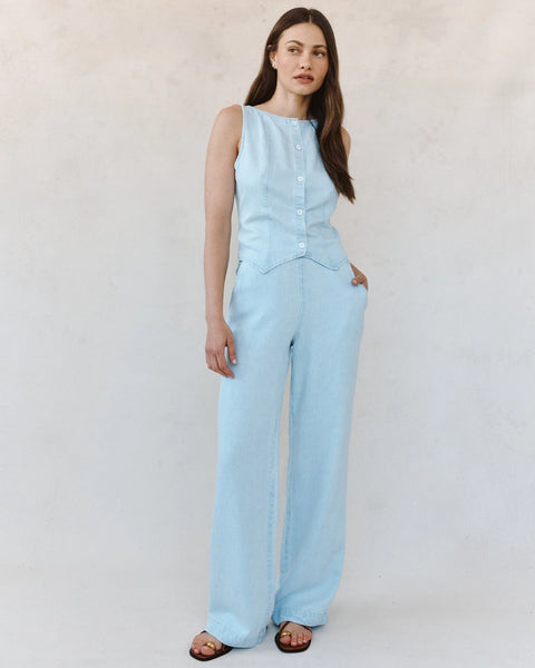 Boatneck Seamed Vest - Coastal Fade Wash