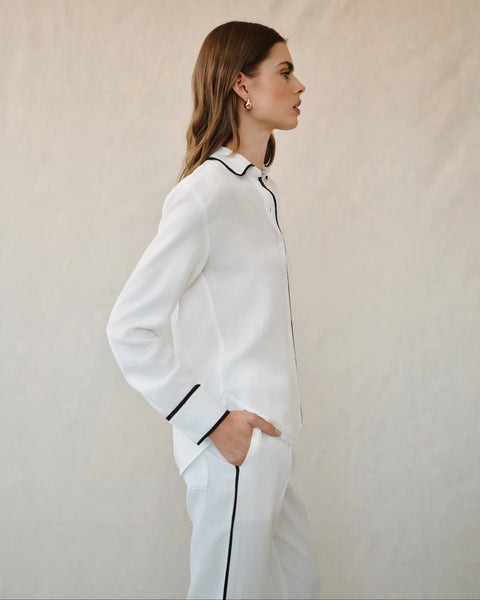 Contrast Trim Shirt - Off White