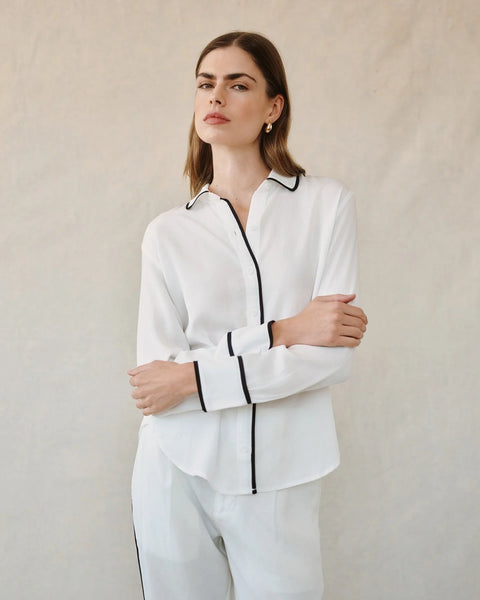 Contrast Trim Shirt - Off White