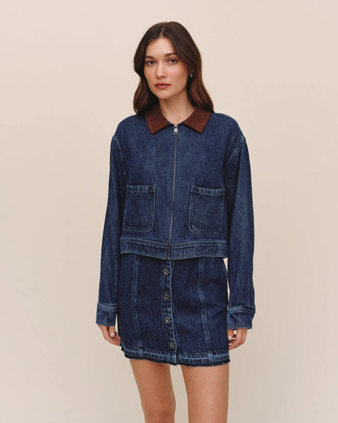 Crop Zip Up Barn Jacket - Dark Rinse Wash