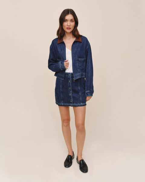 Crop Zip Up Barn Jacket - Dark Rinse Wash