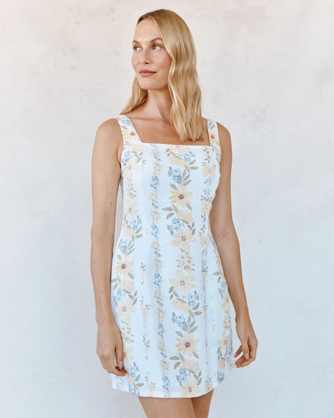 Fitted Smocked Back Mini Dress - Wildflower Stripes Print