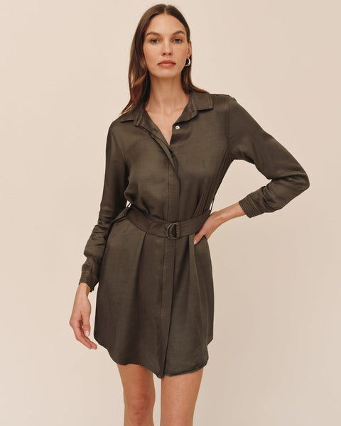 Multi Stitch Belted Mini Dress - Army Olive