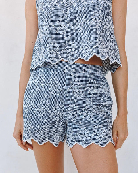Scallop Border Catalina Short - Floral Gingham