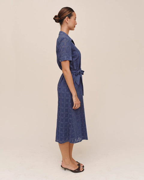 Short Sleeve Midi Shirt Dress - Indigo Blues