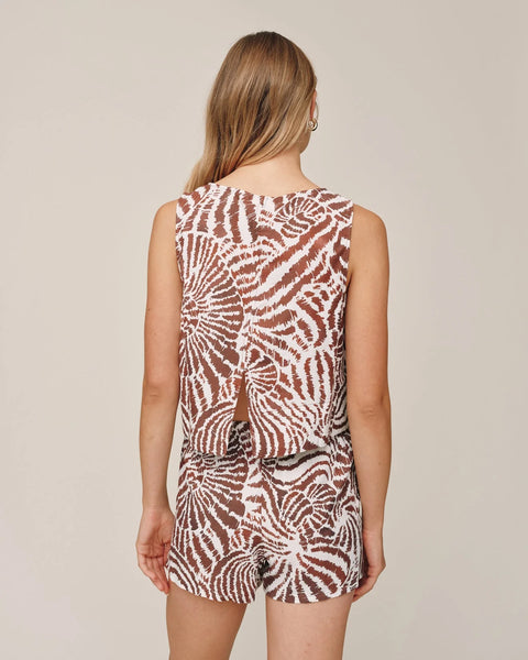 Sleeveless Boat Neck Split Back - Abstract Shell Print