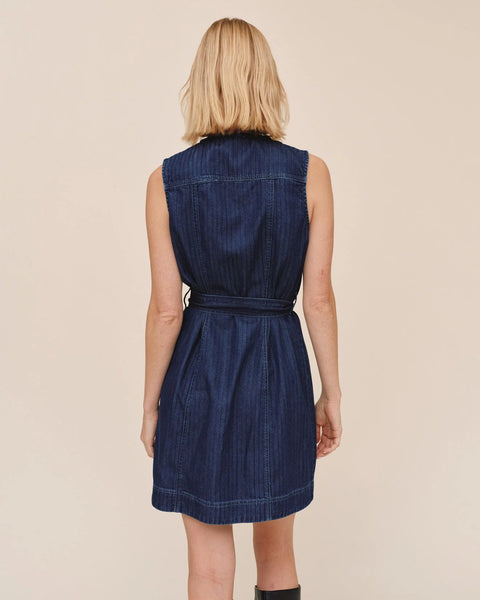Sleeveless Seamed Shirt Dress - Herringbone Wash