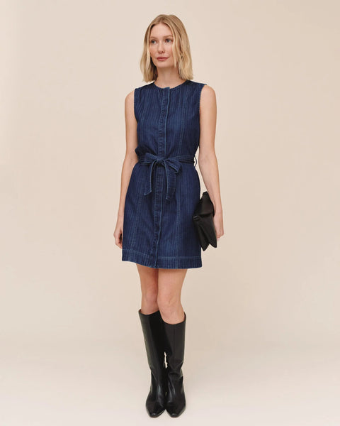 Sleeveless Seamed Shirt Dress - Herringbone Wash
