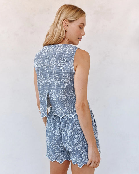 Split Back Tank - Floral Gingham