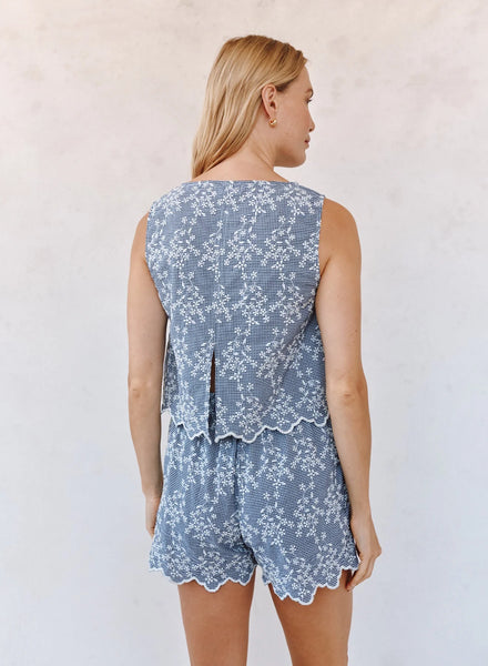 Split Back Tank - Floral Gingham