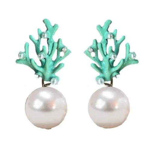 Pearl and Turquoise Coral Mini Statement Earrings