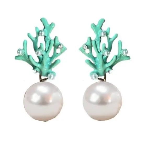 Pearl and Turquoise Coral Mini Statement Earrings