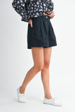 Navy Pleated Shorts