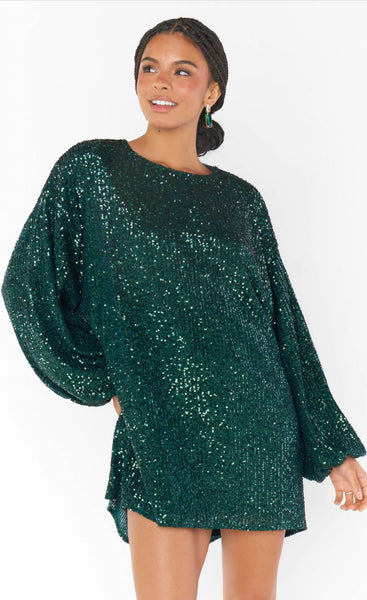Sure Thing Dress - Emerald Sequins