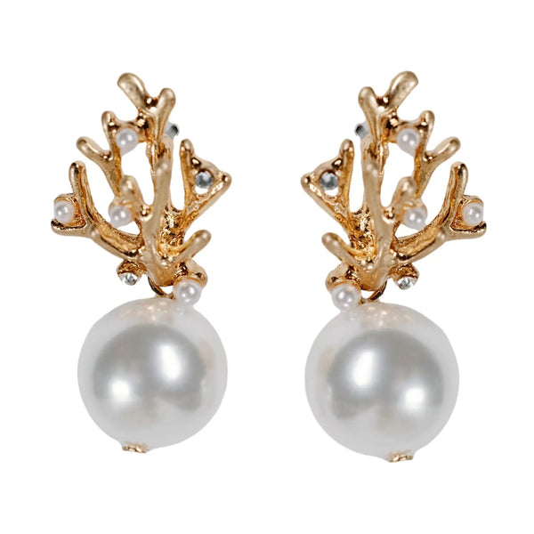 Pearl and Gold Coral Mini Statement Earrings