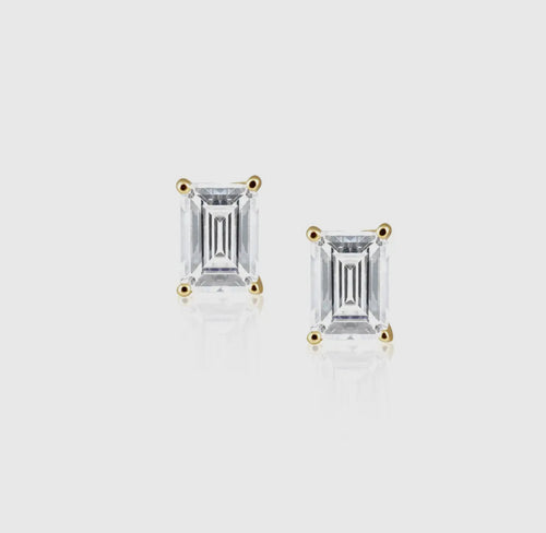 Katie Emerald Cut Studs Silver