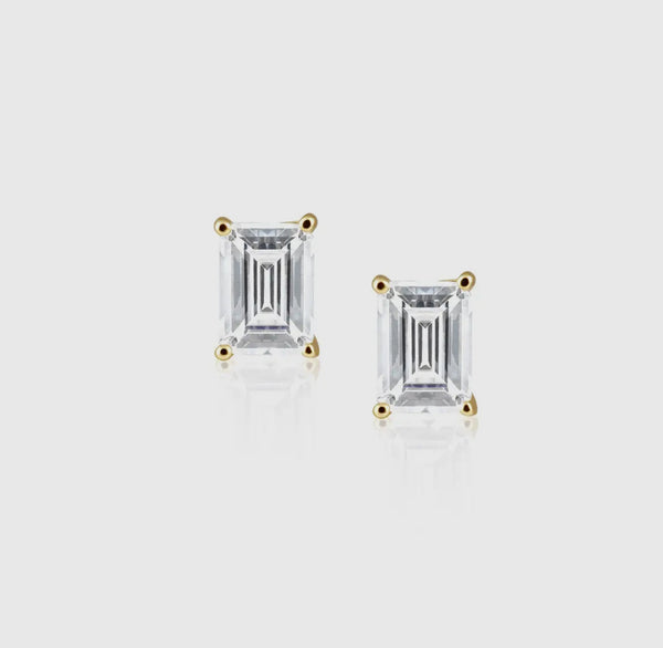 Katie Emerald Cut Studs Silver