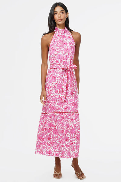 Maisy Floral Halter Neck Tie Printed Maxi Dress