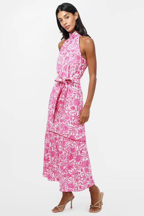 Maisy Floral Halter Neck Tie Printed Maxi Dress