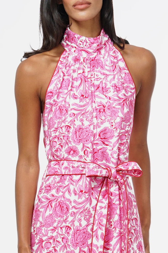 Maisy Floral Halter Neck Tie Printed Maxi Dress