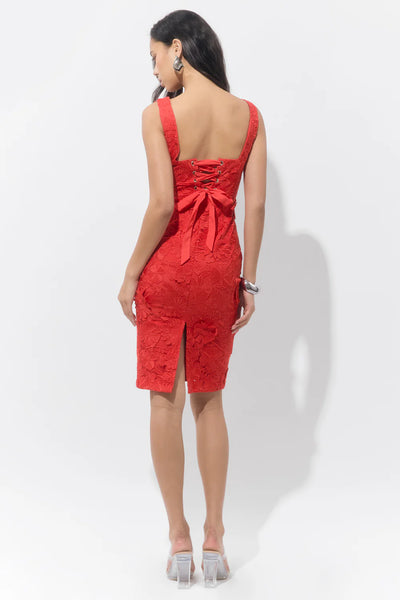 Vonna 3D Lace Up Midi Dress