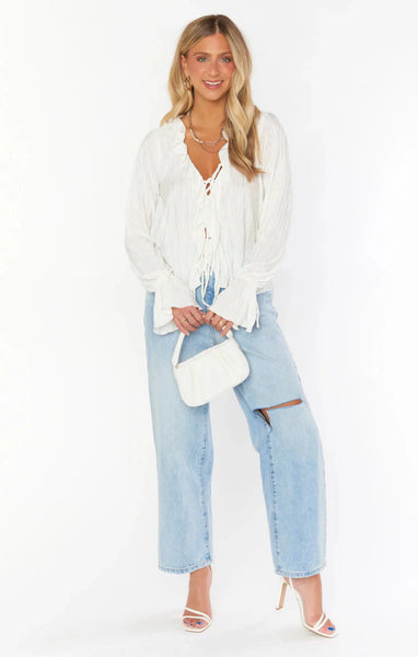 Adela Ruffle Top - Ivory Pleat