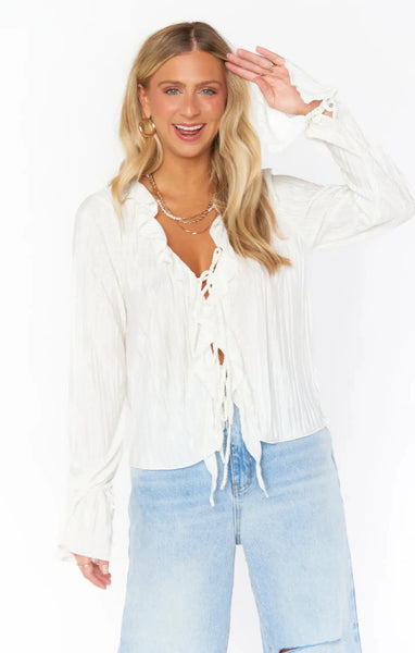 Adela Ruffle Top - Ivory Pleat