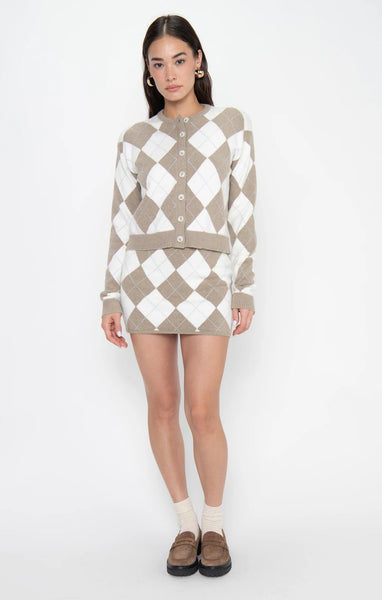 Cher Mini Skort - Neutral Argyle Knit