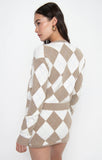 Cher Mini Skort - Neutral Argyle Knit