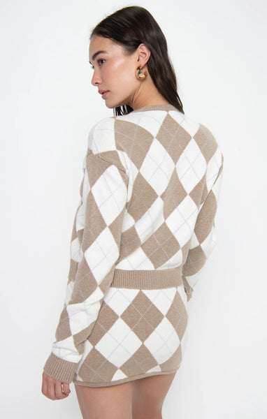 Cher Mini Skort - Neutral Argyle Knit