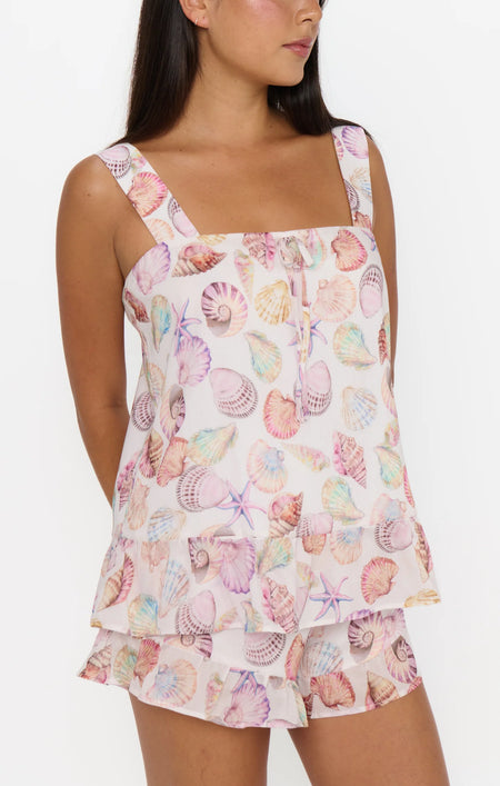 Sleeveless Boat Neck Split Back - Abstract Shell Print