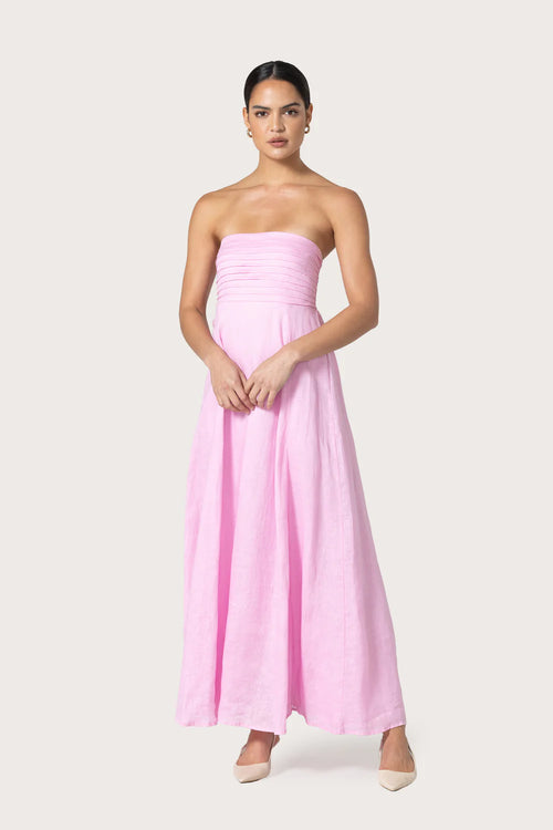 Talia Pintuck Linen Maxi Dress in Slipper