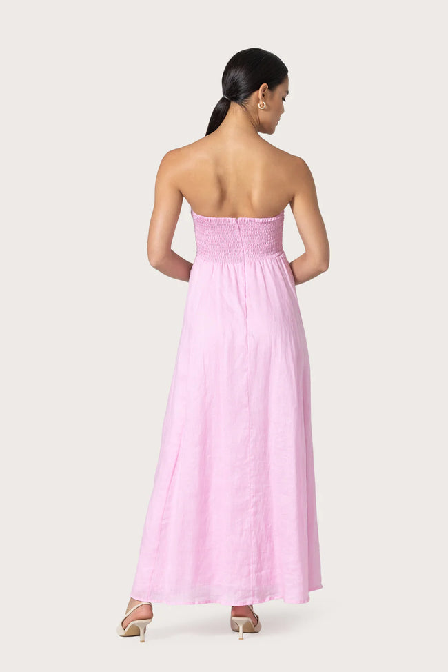 Talia Pintuck Linen Maxi Dress in Slipper