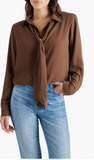 Noelle Tie Neck Shirt - Brown