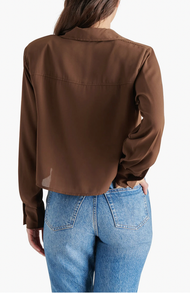 Noelle Tie Neck Shirt - Brown