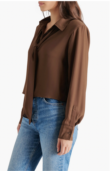 Noelle Tie Neck Shirt - Brown