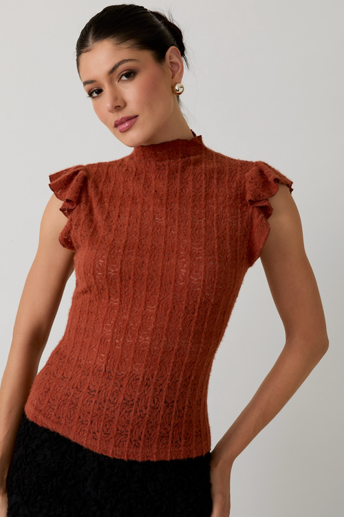 Sandra Mock Neck Lace Top