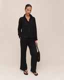 Long Sleeve Shirt With Lace Inset - Black